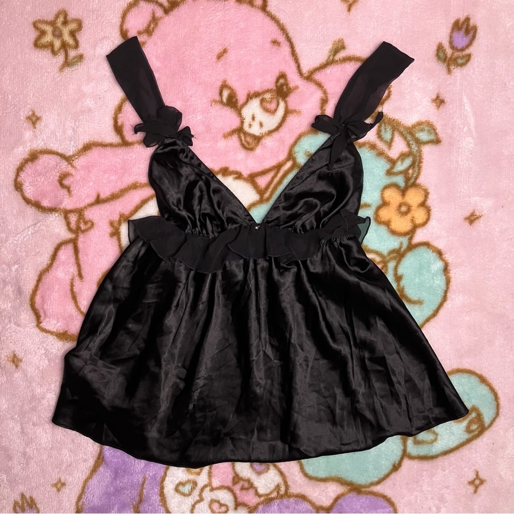 Victoria's Secret Black Satin Ruffle Open Back Camisole